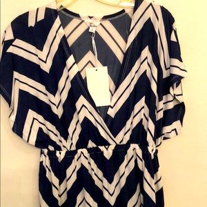 Women’s striped v-neck empire midi summer dress.